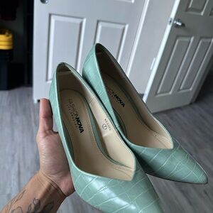 Fashion Nova Mint Croc-Patterned Heels
